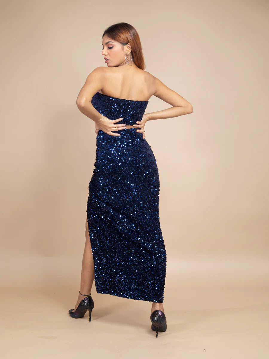 Belle Ame Blue Velvet Sequin Co-Ord Set