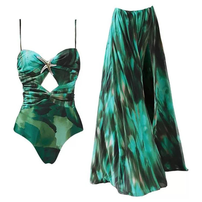 Belle Ame forest print monokini with skirt