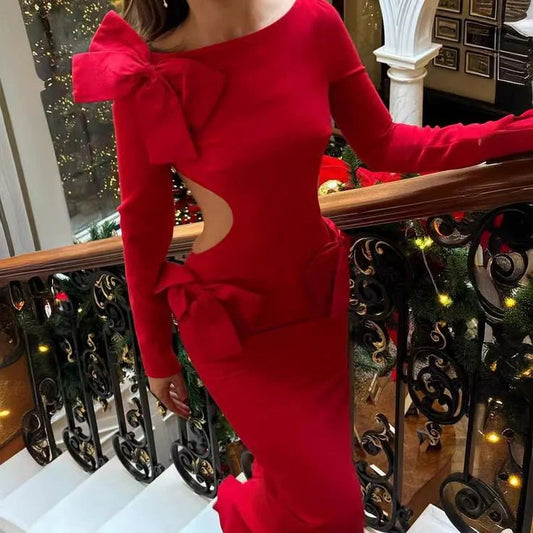 Belle Ame Triple Bow Red Long Dress