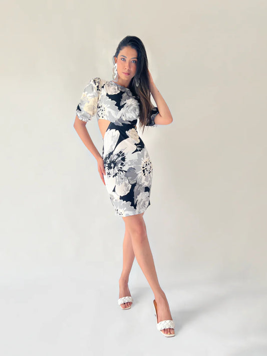 Belle Ame Daisy Cut Printed Short Dress