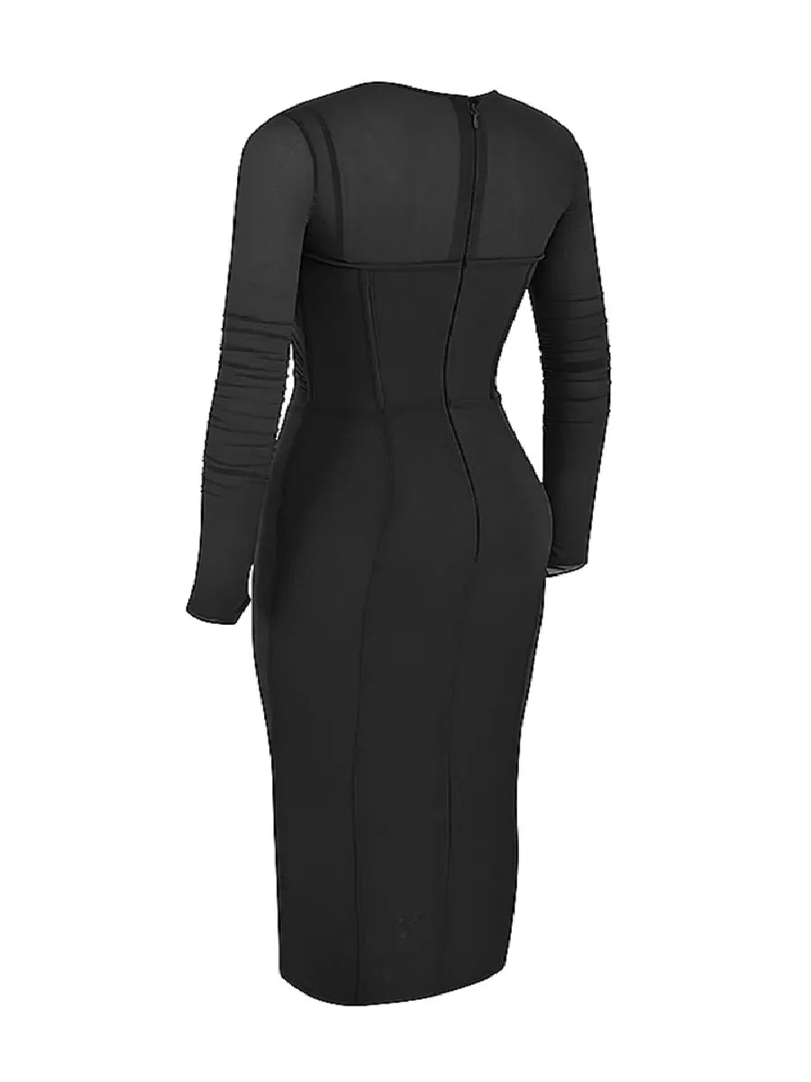 Belle Ame Kaio Classic Black Bodyfit Midi Dress